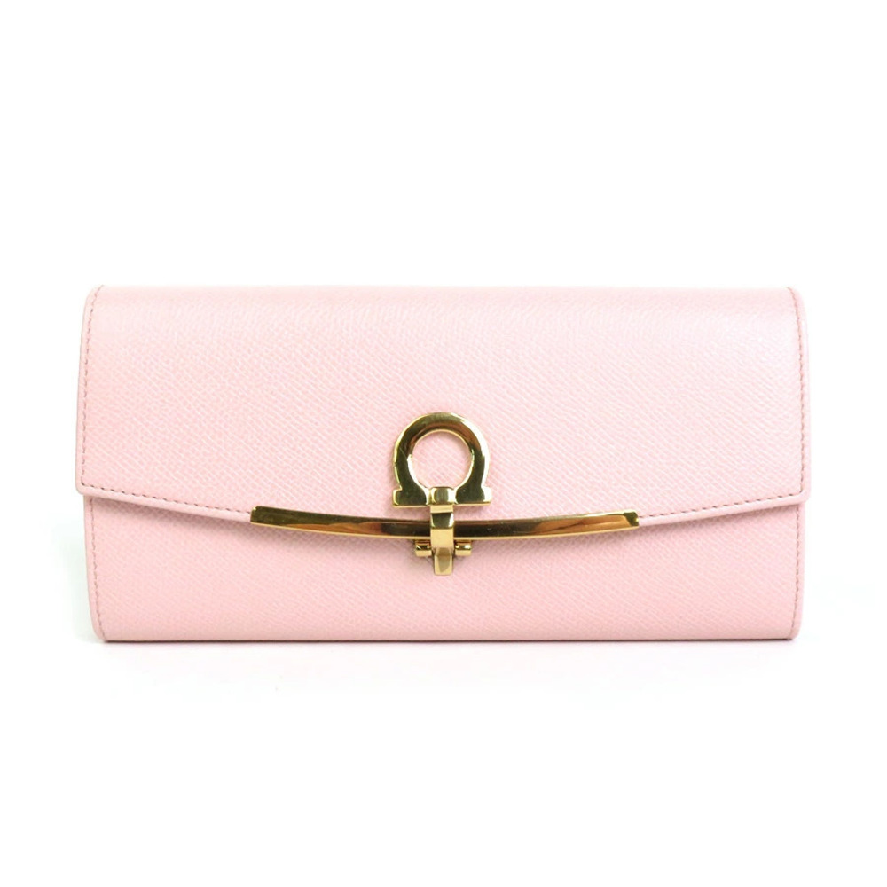 Salvatore Ferragamo long wallet Gancini leather pink